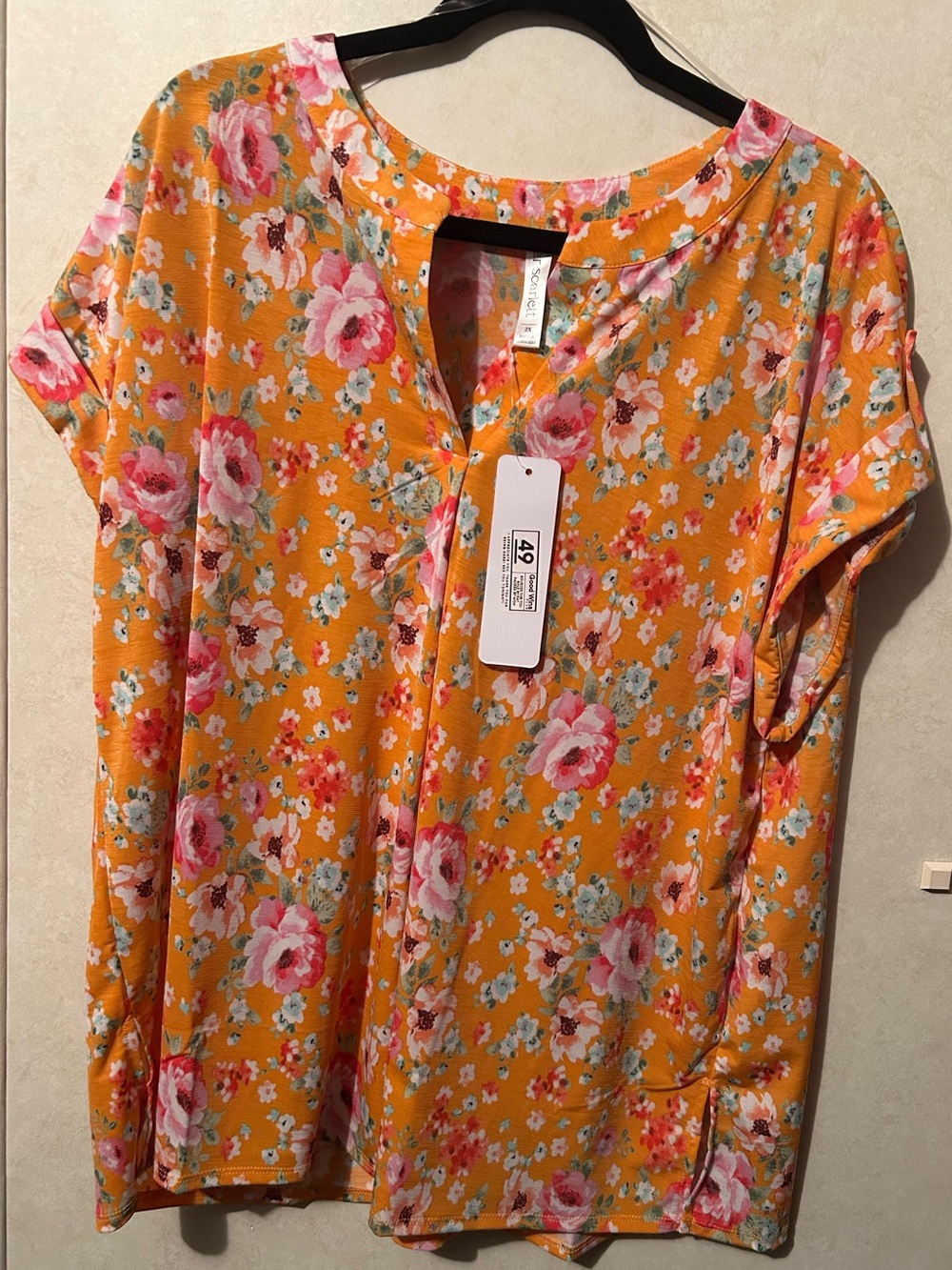 2X NWT Dear Scarlett Lizzy Orange Blouse pink roses cap short sleeves